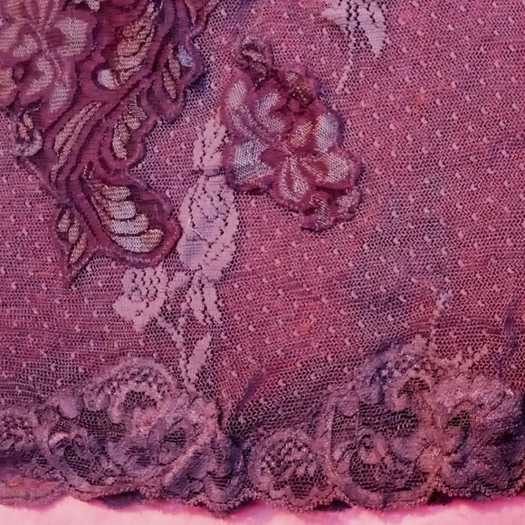 Frederick’s of Hollywood Lace Halter Chemise Purple Negligee Sexy Sheer Babydoll - Picture 11 of 15